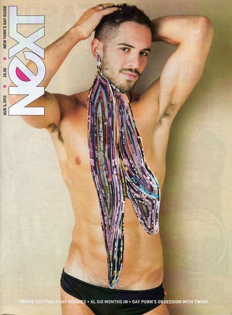 Detailed layered papercut of a 2012 NYC gay guide magazine.